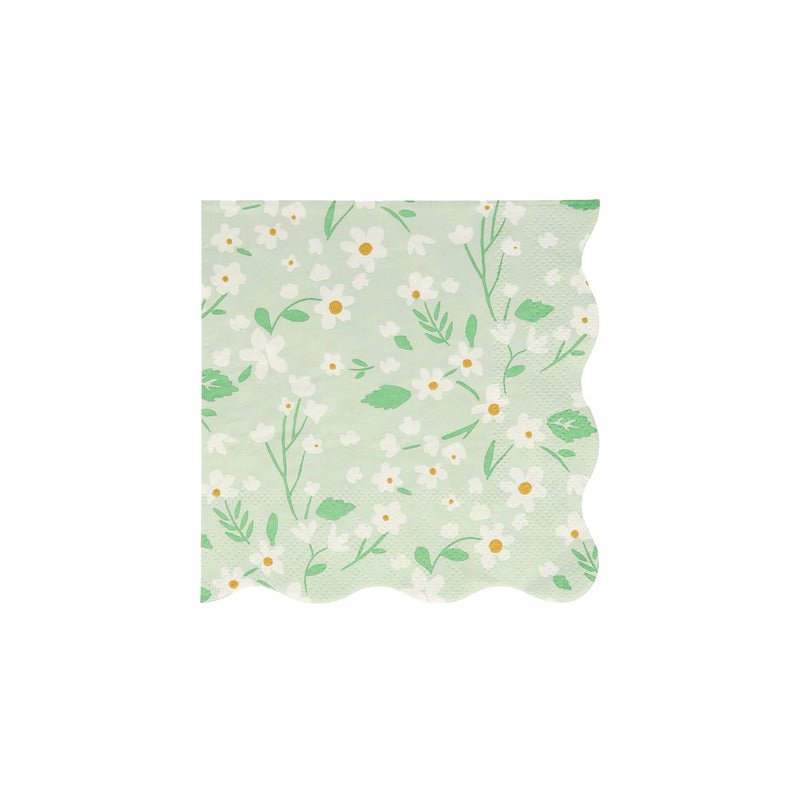 Mint green floral napkin with white and yellow flowers spring theme from Parte Haus party supply store in Bethesda MD.