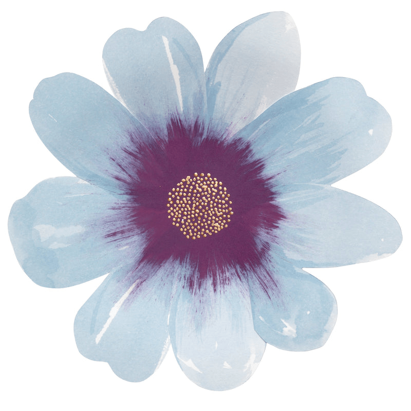 Blue floral paper plate watercolor flower shape spring theme from Parte Haus party supply store in Bethesda MD