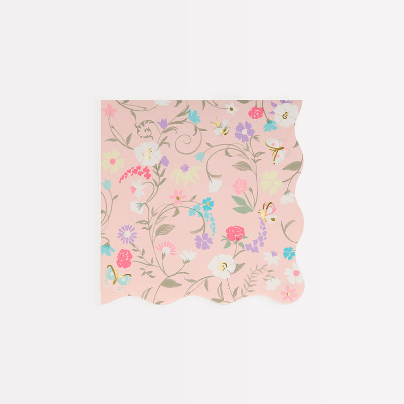 Pink floral napkin with scalloped edges spring theme from Parte Haus party supply store in Bethesda Maryland