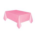 Pink plastic table cover solid color rectangle for birthday from Parte Haus party supply store in Bethesda MD