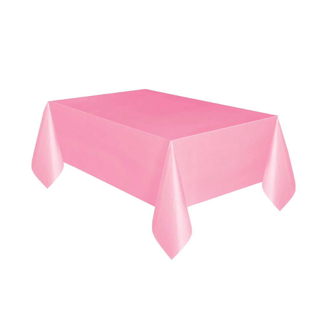 Pink plastic table cover solid color rectangle for birthday from Parte Haus party supply store in Bethesda MD