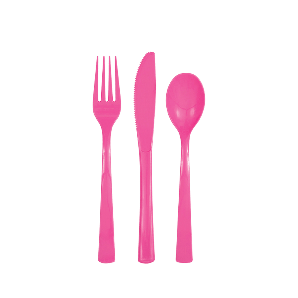 Pink plastic cutlery set fork knife spoon for birthday from Parte Haus party supply store in Bethesda MD