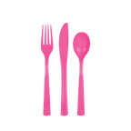 Pink plastic cutlery set fork knife spoon for birthday from Parte Haus party supply store in Bethesda MD