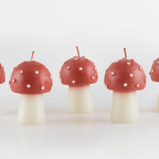 Red mushroom shaped candle whimsical decor from Parte Haus party supply store in Bethesda Maryland