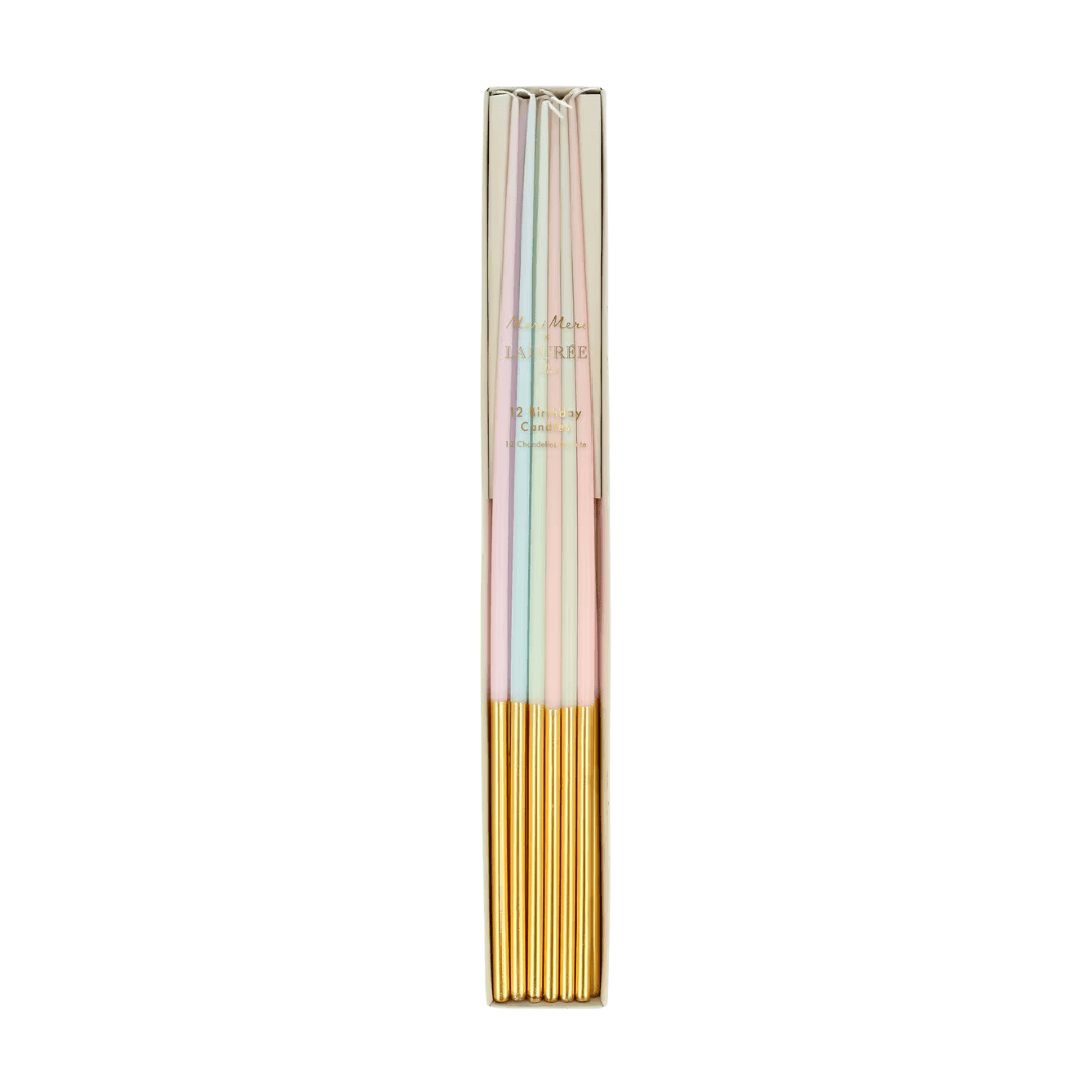 Pastel gold birthday candles slim design celebration theme from Parte Haus party supply store in Bethesda Maryland