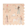 Pastel princess napkin with fairy tale castle unicorn and swan birthday theme from Parte Haus party supply store in Bethesda Maryland