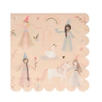 Pastel princess napkin with fairy tale castle unicorn and swan birthday theme from Parte Haus party supply store in Bethesda Maryland