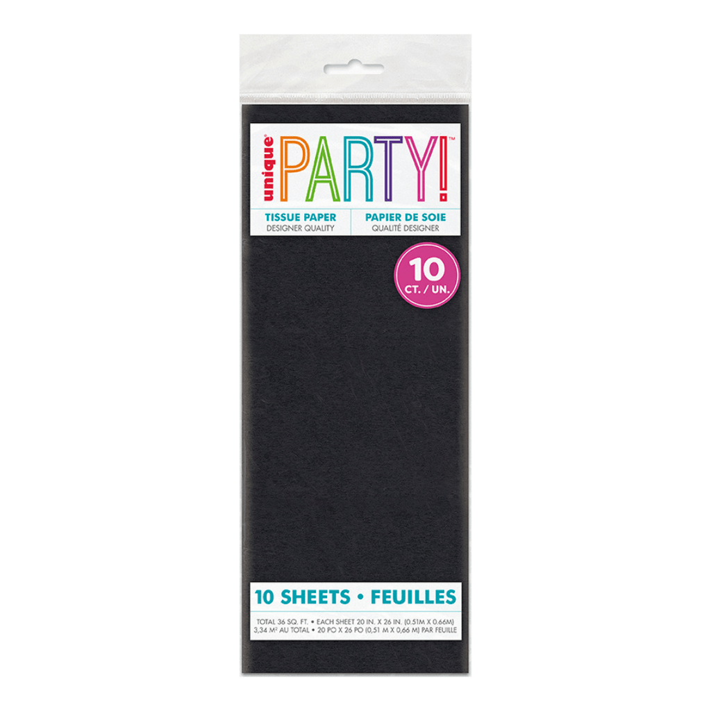 Black tissue paper pack with ten sheets classic design from Parte Haus party supply store in Bethesda MD