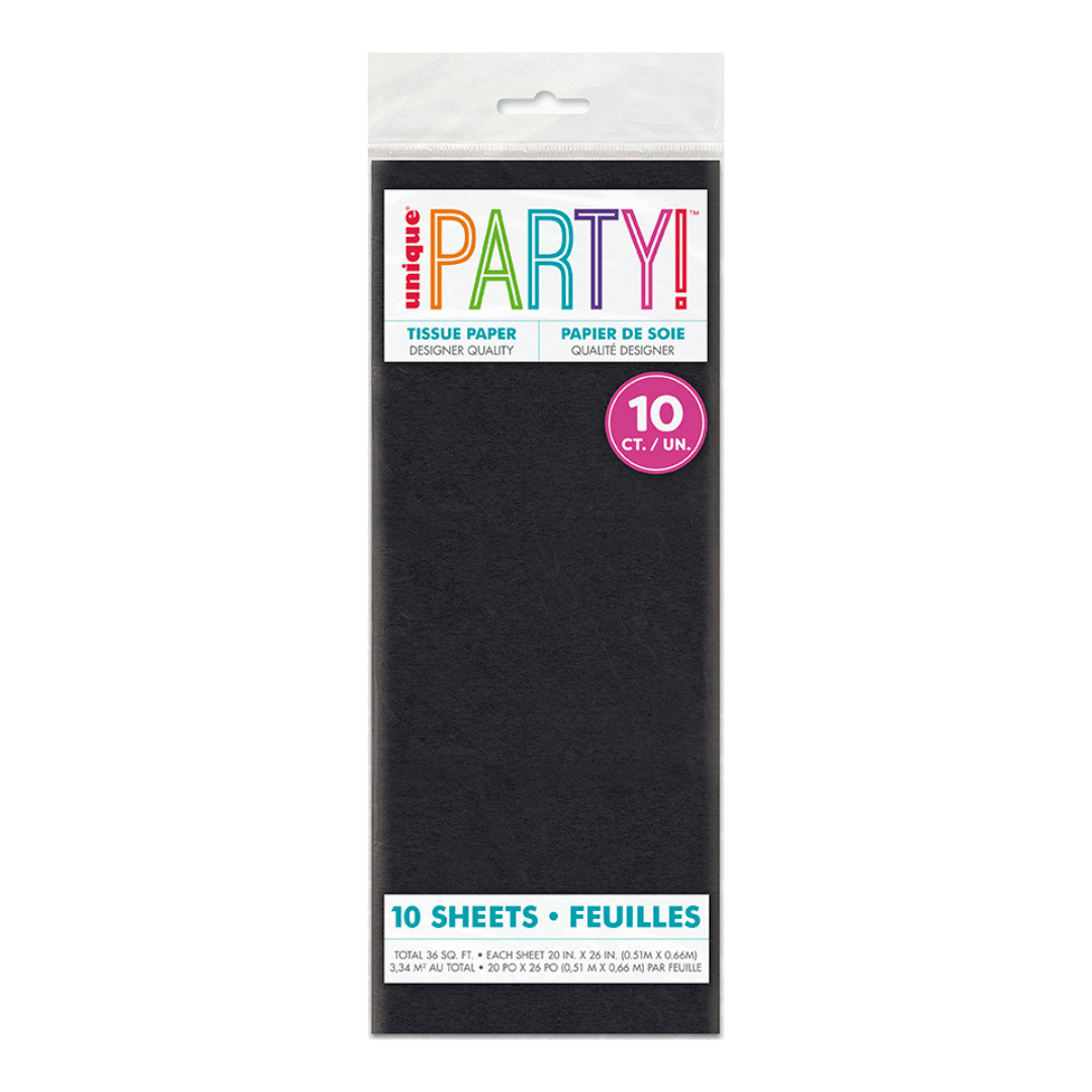Black tissue paper pack with ten sheets classic design from Parte Haus party supply store in Bethesda MD