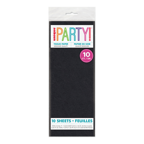 Black tissue paper pack with ten sheets classic design from Parte Haus party supply store in Bethesda MD