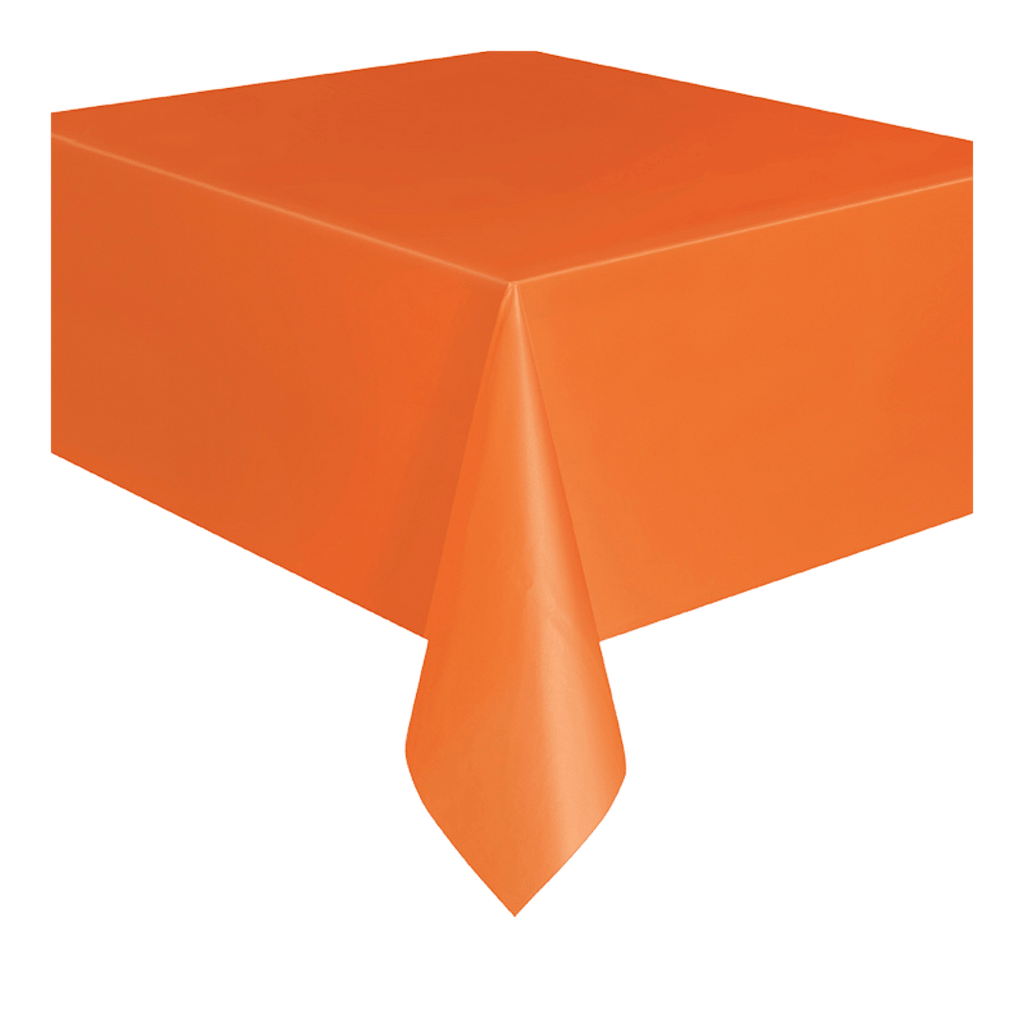 Orange table cover rectangular solid plastic for birthday from Parte Haus party supply store in Bethesda MD