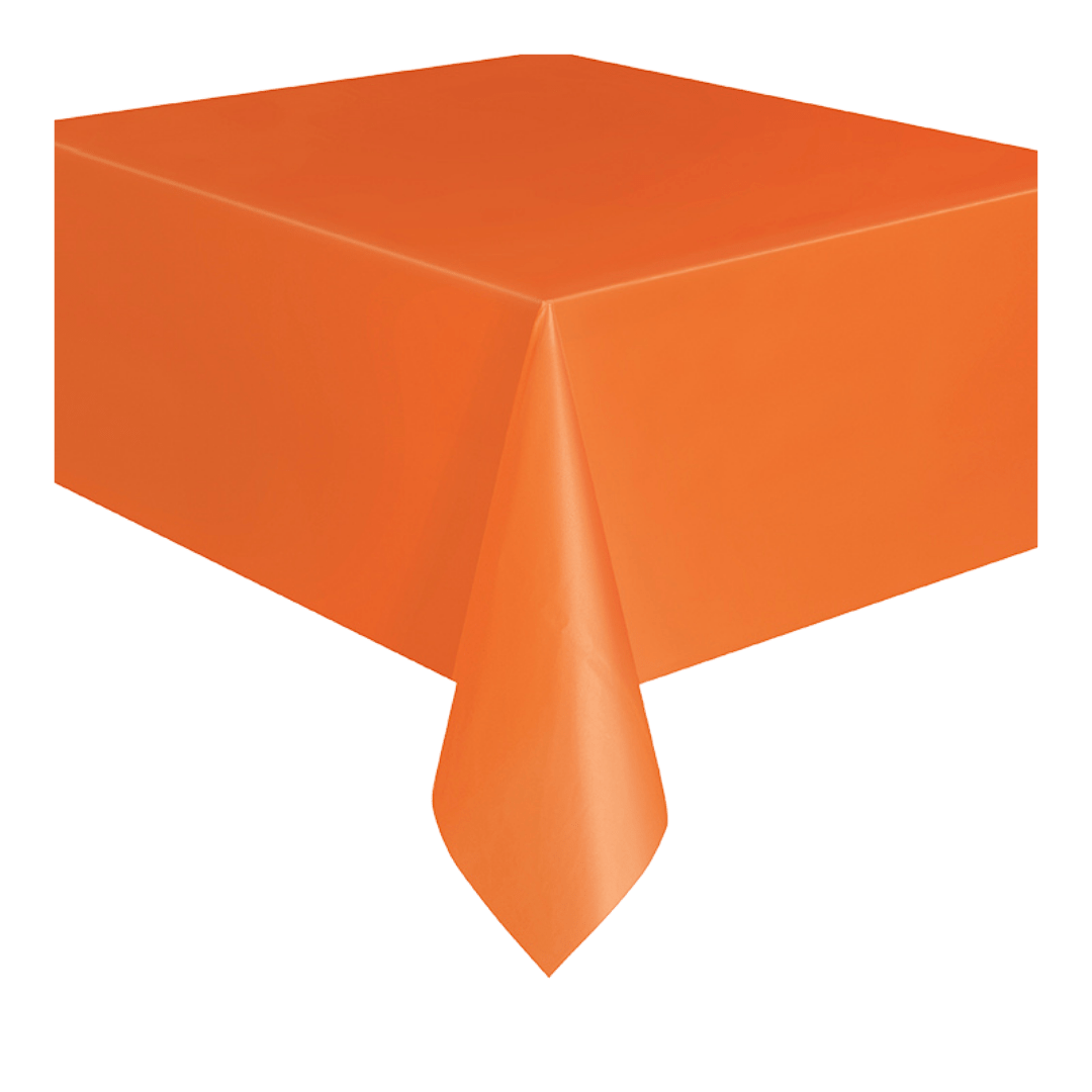 Orange table cover rectangular solid plastic for birthday from Parte Haus party supply store in Bethesda MD