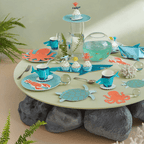 Blue sea animal theme tableware with octopus and turtle shapes ocean birthday from Parte Haus party supply store in Bethesda Maryland