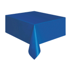Royal blue table cover solid plastic rectangle for birthdays from Parte Haus party supply store in Bethesda MD.