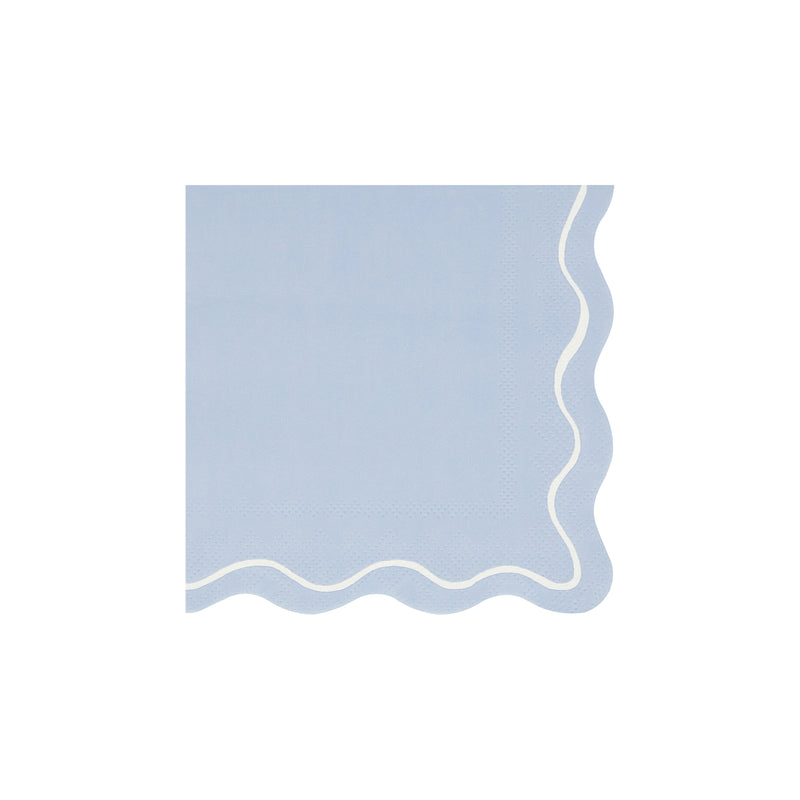 Light blue napkin with scalloped white border for birthday from Parte Haus party supply store in Bethesda Maryland