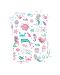 Pastel mermaid sticker sheet with sea creatures under the sea birthday from Parte Haus party supply store in Bethesda Maryland