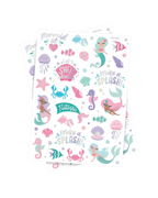 Pastel mermaid sticker sheet with sea creatures under the sea birthday from Parte Haus party supply store in Bethesda Maryland