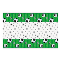 Green and white soccer table cover with soccer balls sports birthday theme from Parte Haus party supply store in Bethesda MD
