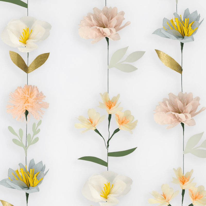 pastel floral garland featuring paper flowers for spring event from Parte Haus party supply store in Bethesda MD