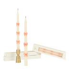 Ivory pink bow taper candles elegant decor from Parte Haus party supply store in Bethesda Maryland