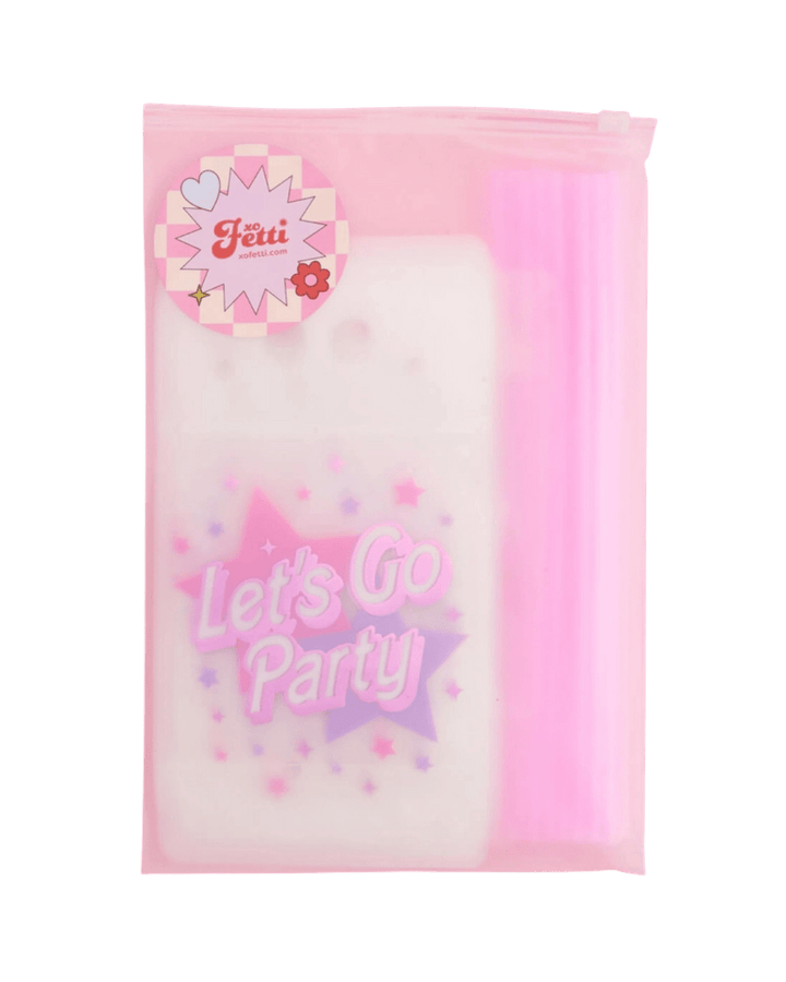 Pink "Let's Go Party" Barbie Birthday Drink Pouches with Twirly Straws