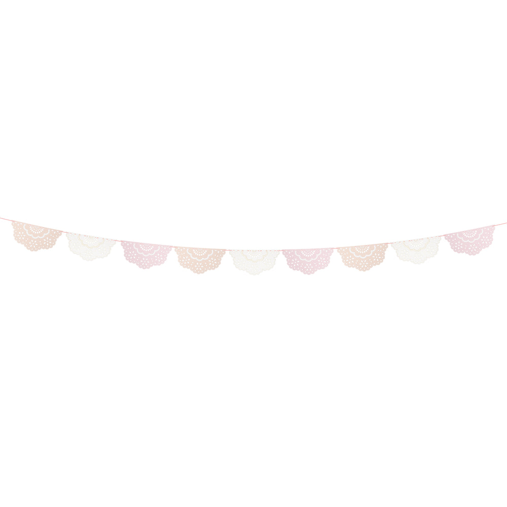 Pastel banner garland with scalloped edges floral party decor from Parte Haus party supply store in Bethesda Maryland