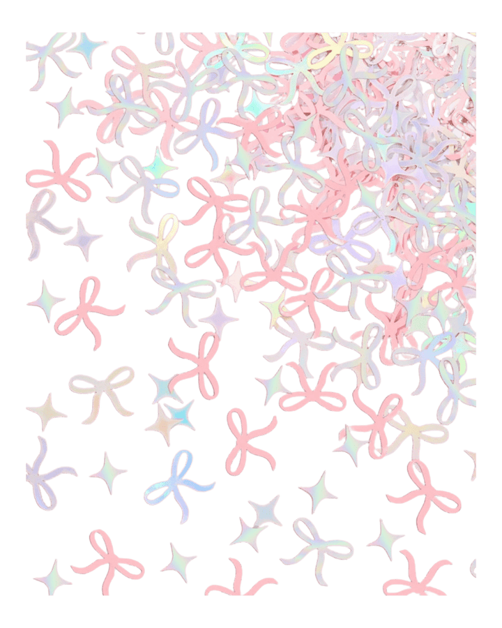 Pastel iridescent bow confetti for birthday celebration from Parte Haus party supply store in Bethesda Maryland