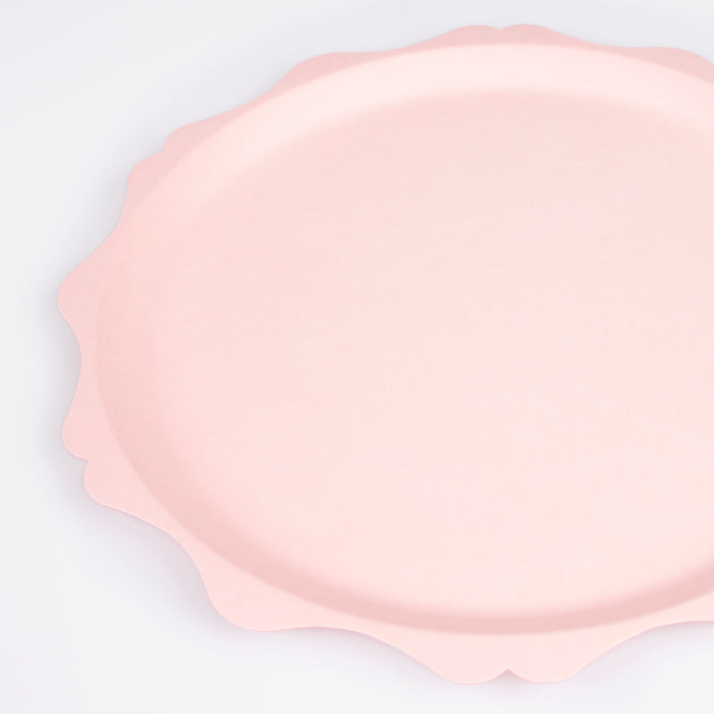 Pink scalloped plate elegant design birthday theme from Parte Haus party supply store in Bethesda MD