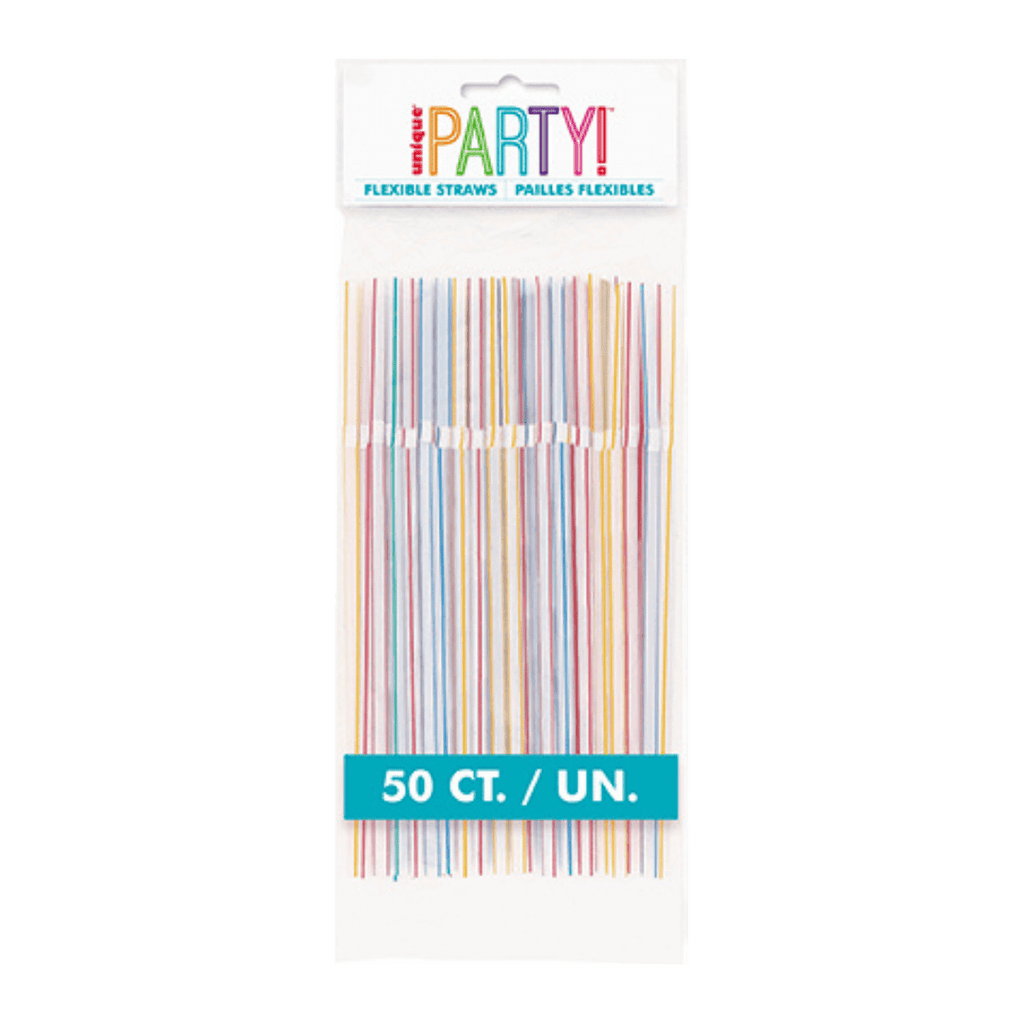 Multicolor flexible straws pack for birthday celebration drinks from Parte Haus party supply store in Bethesda MD