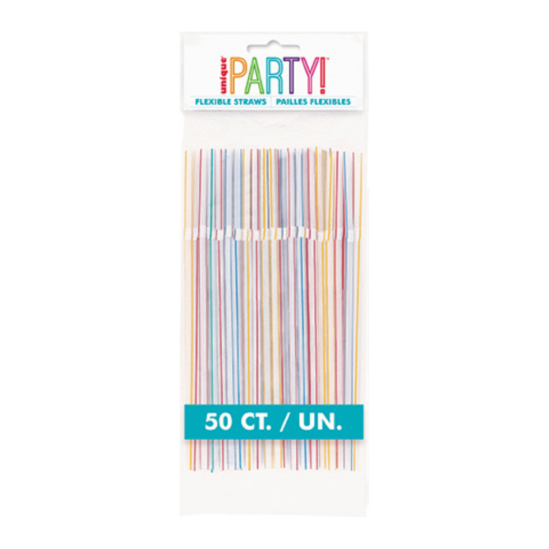 Multicolor flexible straws pack for birthday celebration drinks from Parte Haus party supply store in Bethesda MD