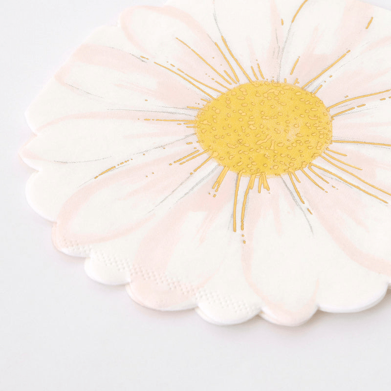 White and yellow daisy napkin floral birthday from Parte Haus party supply store in Bethesda Maryland