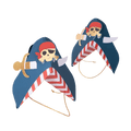 Navy blue pirate hat with red and white stripes and skull design kids birthday theme from Parte Haus party supply store in Bethesda MD