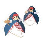 Navy blue pirate hat with red and white stripes and skull design kids birthday theme from Parte Haus party supply store in Bethesda MD