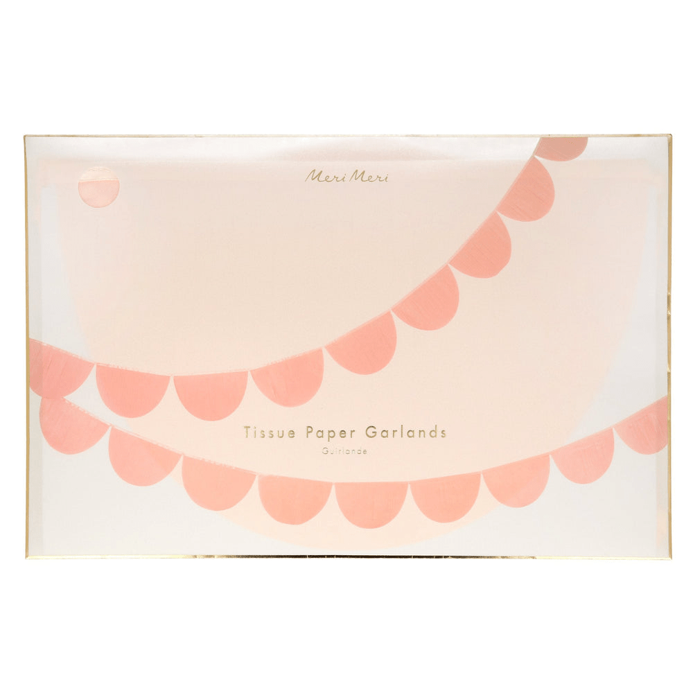 Pink tissue paper garland delicate semi circle design for birthday from Parte Haus party supply store in Bethesda MD