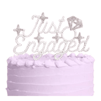 Silver Just Engaged cake topper with diamond ring design for engagement from Parte Haus party supply store in Bethesda MD.
