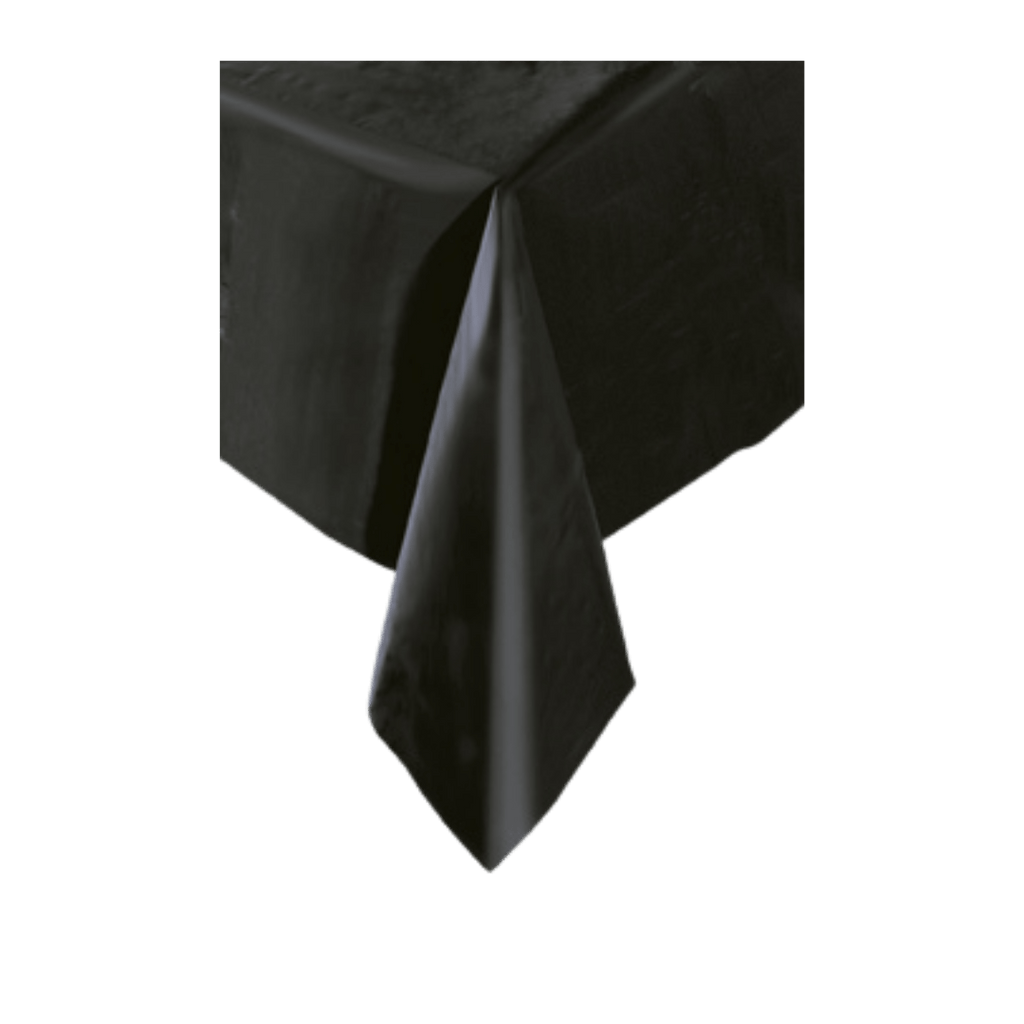 Black table cover rectangular for birthdays or events from Parte Haus party supply store in Bethesda Maryland