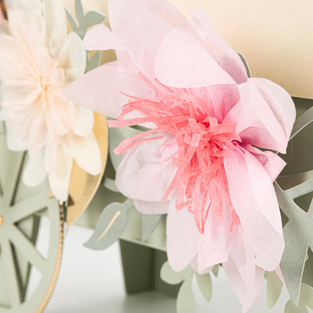 Pink and cream floral paper decoration cart spring theme from Parte Haus party supply store in Bethesda MD