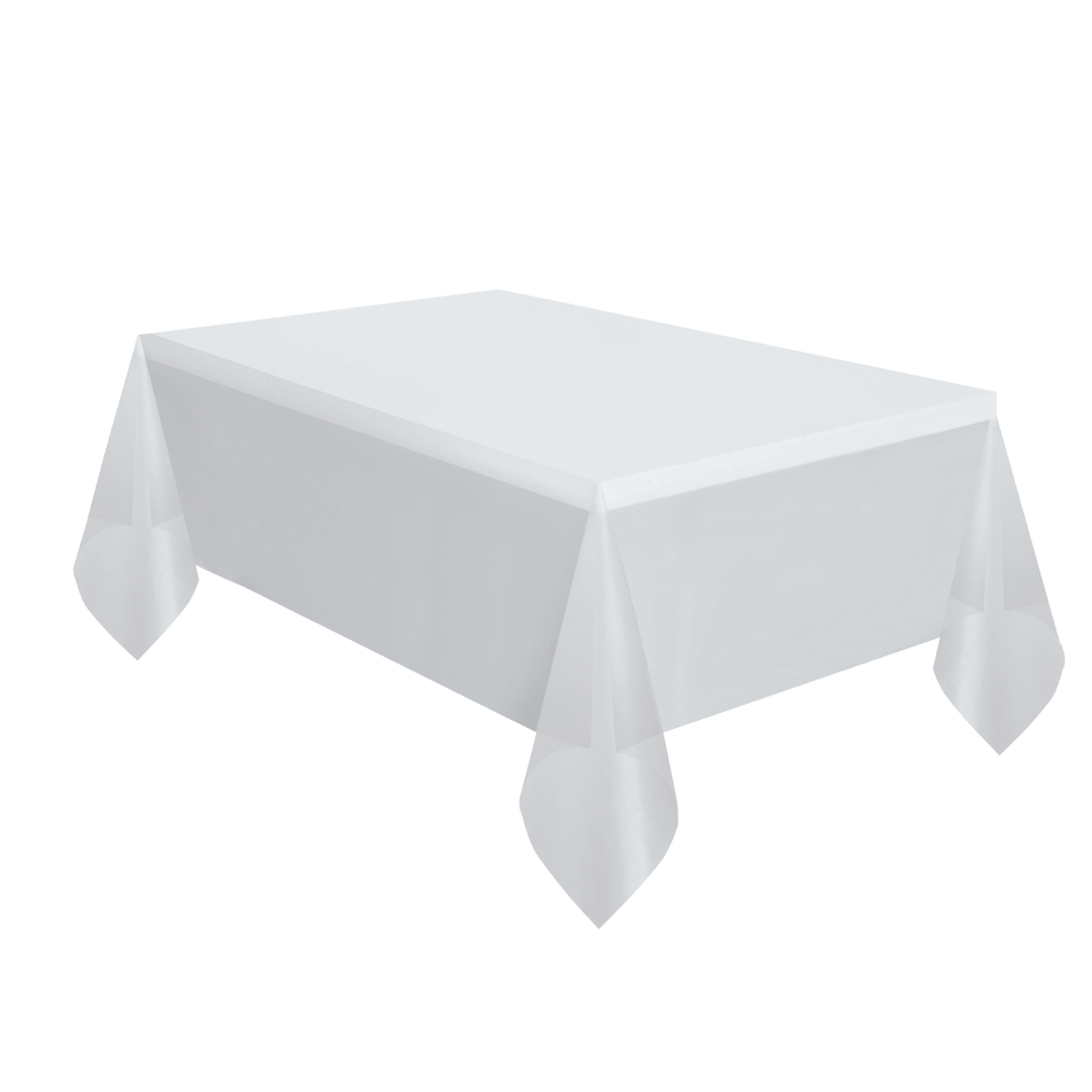 White tablecloth rectangular cover for celebrations from Parte Haus party supply store in Bethesda MD