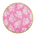 Pink floral paper plate with gold scalloped edge spring theme from Parte Haus party supply store in Bethesda Maryland
