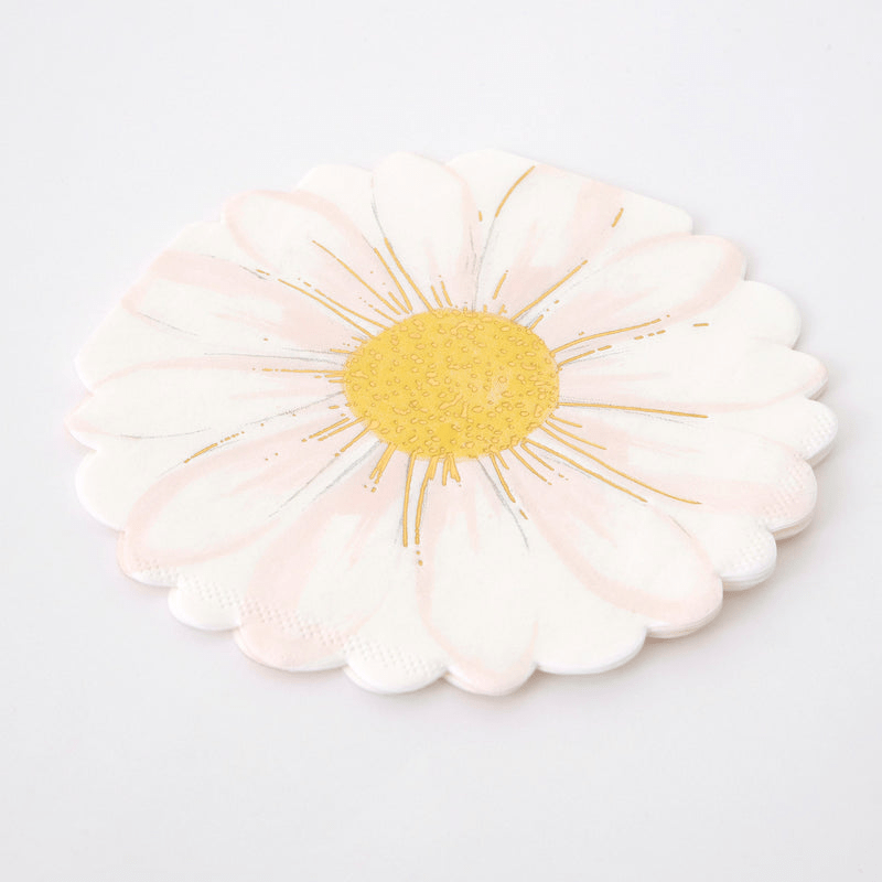 White and yellow daisy flower napkin floral design for spring from Parte Haus party supply store in Bethesda Maryland