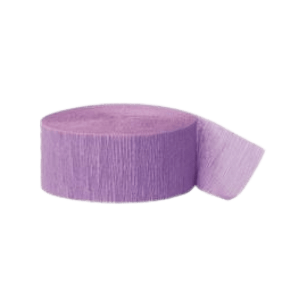 Lavender crepe streamer roll for birthday decorations from Parte Haus party supply store in Bethesda MD.