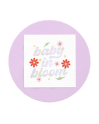 Pastel baby shower napkin with baby in bloom and flowers from Parte Haus party supply store in Bethesda MD