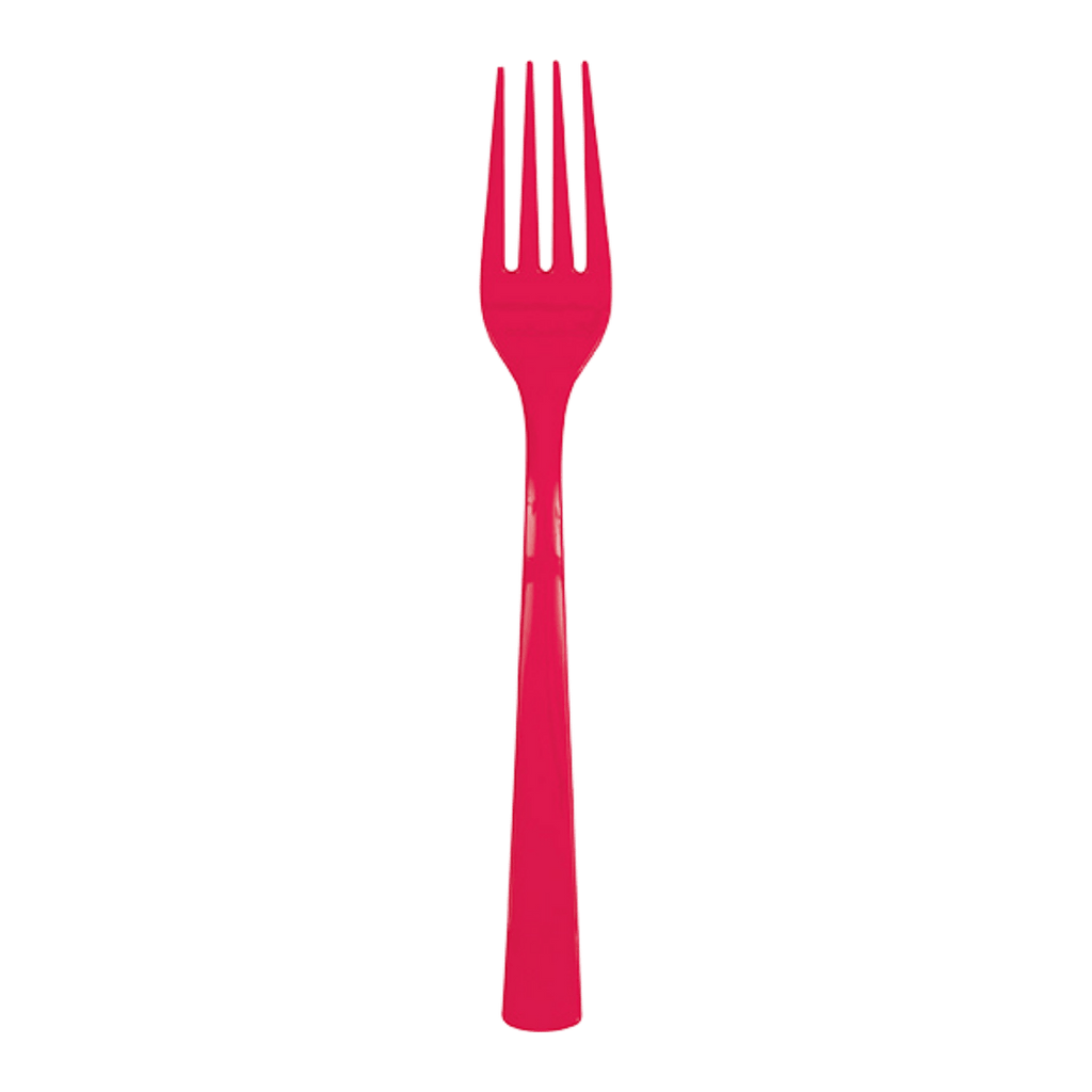 Red plastic fork classic flatware from Parte Haus party supply store in Bethesda Maryland