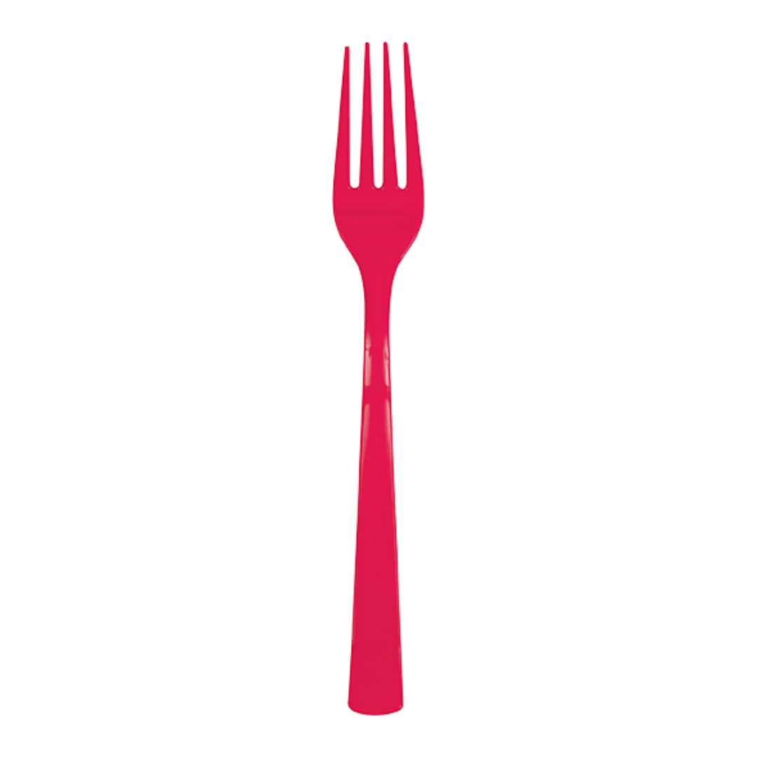 Red plastic fork classic flatware from Parte Haus party supply store in Bethesda Maryland