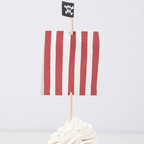 Red and white striped pirate cupcake topper with skull flag for kids birthday from Parte Haus party supply store in Bethesda MD