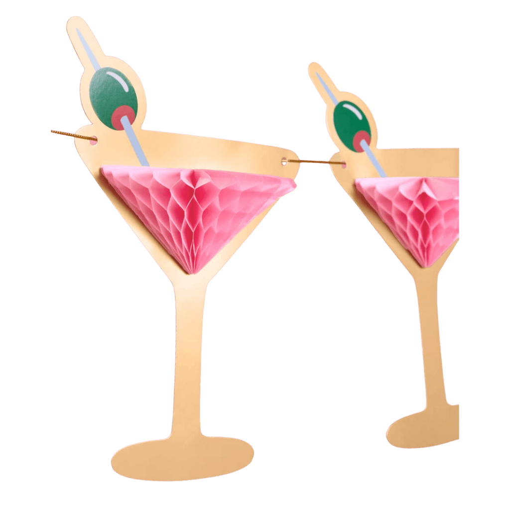 Pink cocktail glass banner festive decoration for celebration from Parte Haus party supply store in Bethesda, MD.