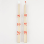 Cream taper candles with pink bows elegant decor from Parte Haus party supply store in Bethesda MD
