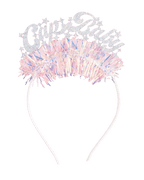 Pink glitter tiara headband with stars for birthday celebration from Parte Haus party supply store in Bethesda Maryland