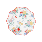 Multicolor floral scalloped plate with spring flower design birthday theme from Parte Haus party supply store in Bethesda MD