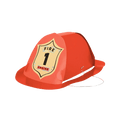 Red fireman hat paper accessory with fire engine badge kids birthday theme from Parte Haus party supply store in Bethesda MD